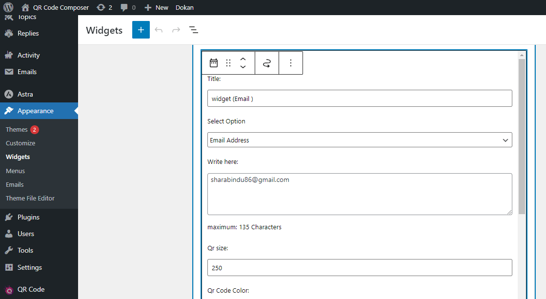 Email QR for WordPress widget