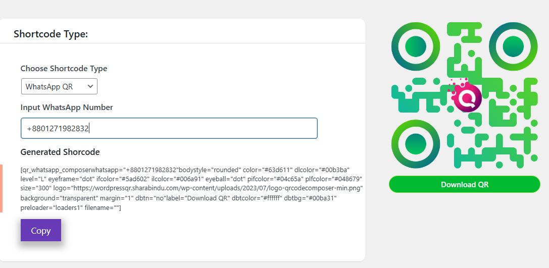 shortcode for whatsapp