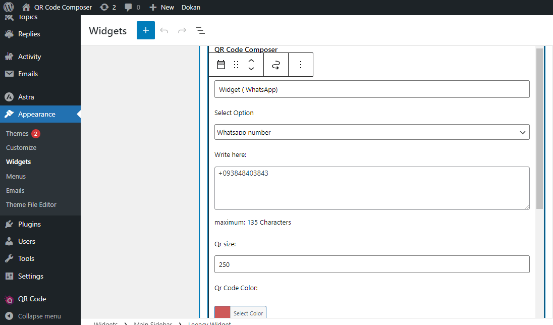 WhatsApp QR code from widget
