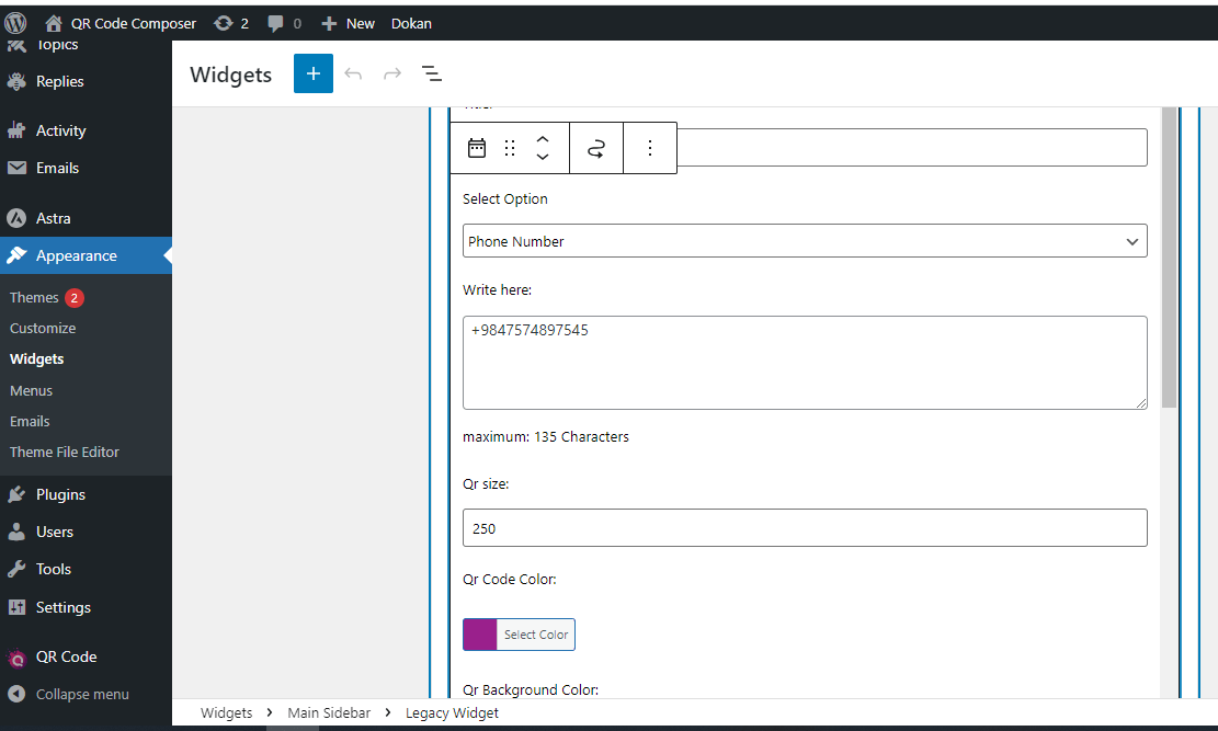 phone number QR from Widget