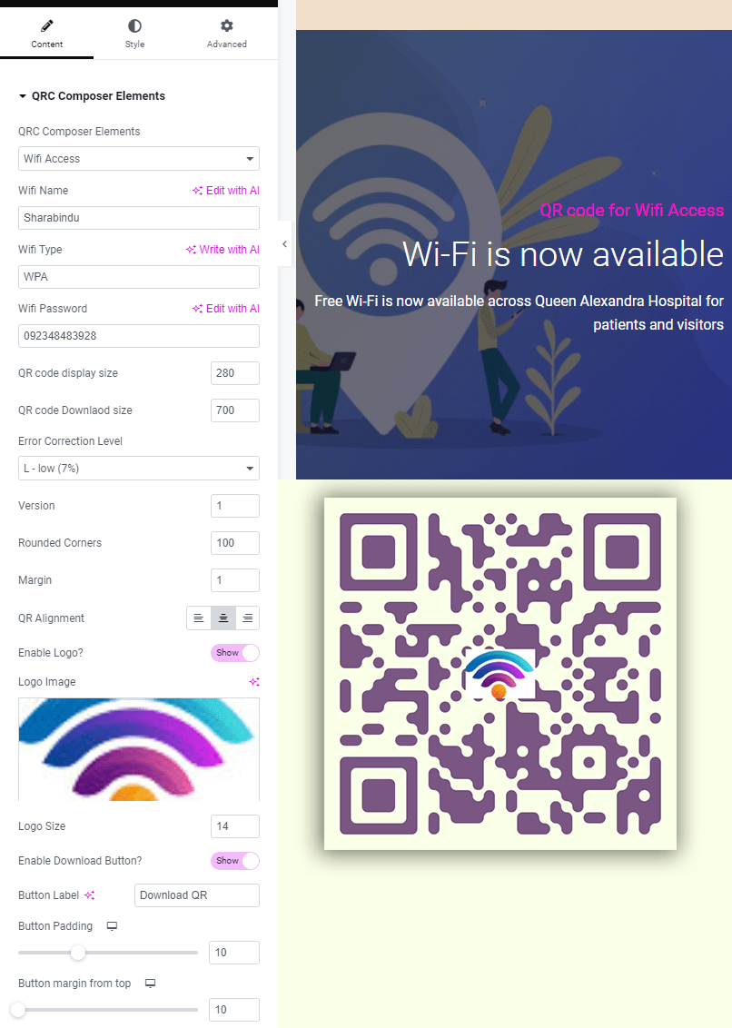 Wifi QR from elementor