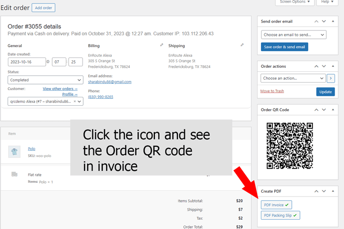 Order QR code in WooCOmmerce